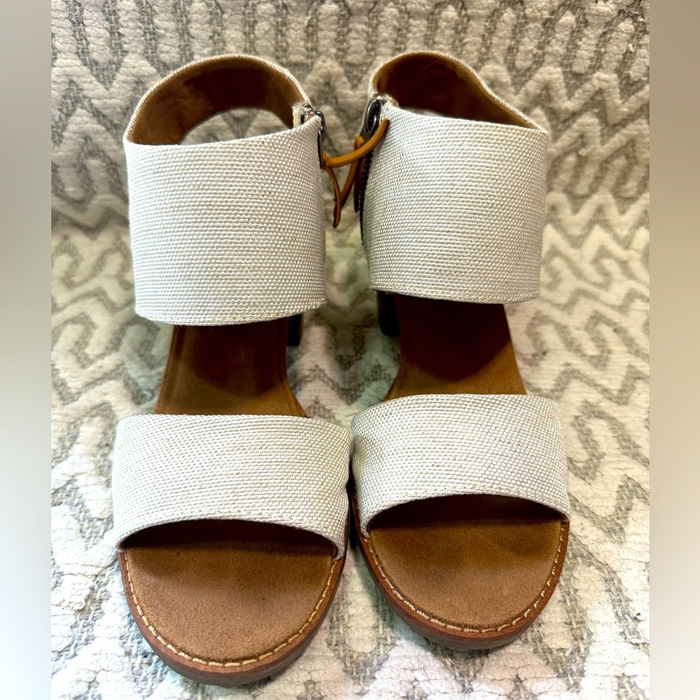 Tom’s Majorca cutout natural heeled sandal, worn three times